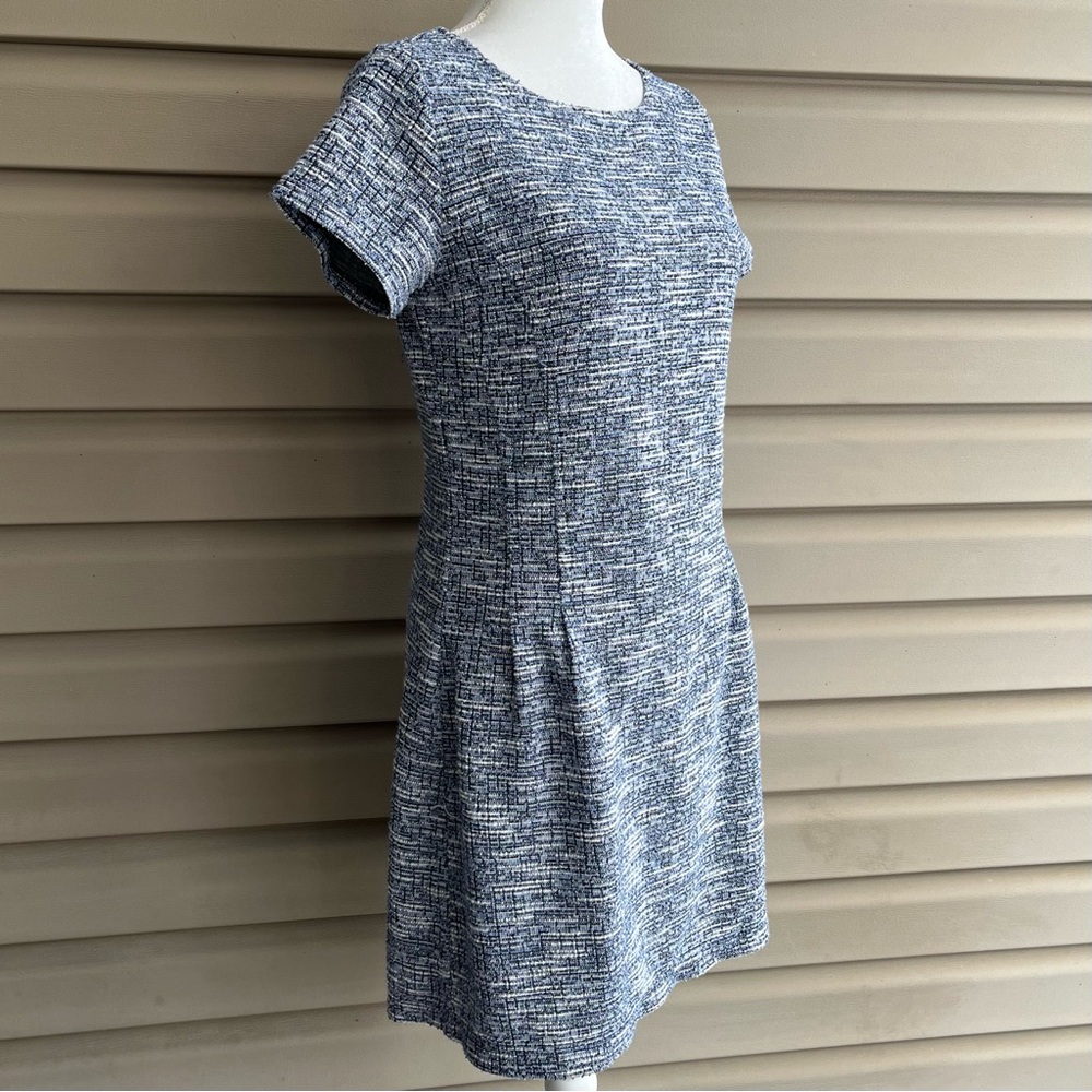 •LOFT• Keyhole Back Blue/Black Tweed Dress - Size 6 - Picture 4 of 9